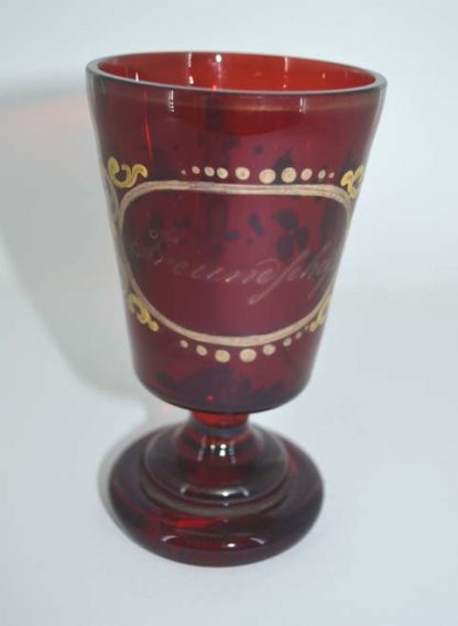 Skleněná rubínová číše - Biedermeier