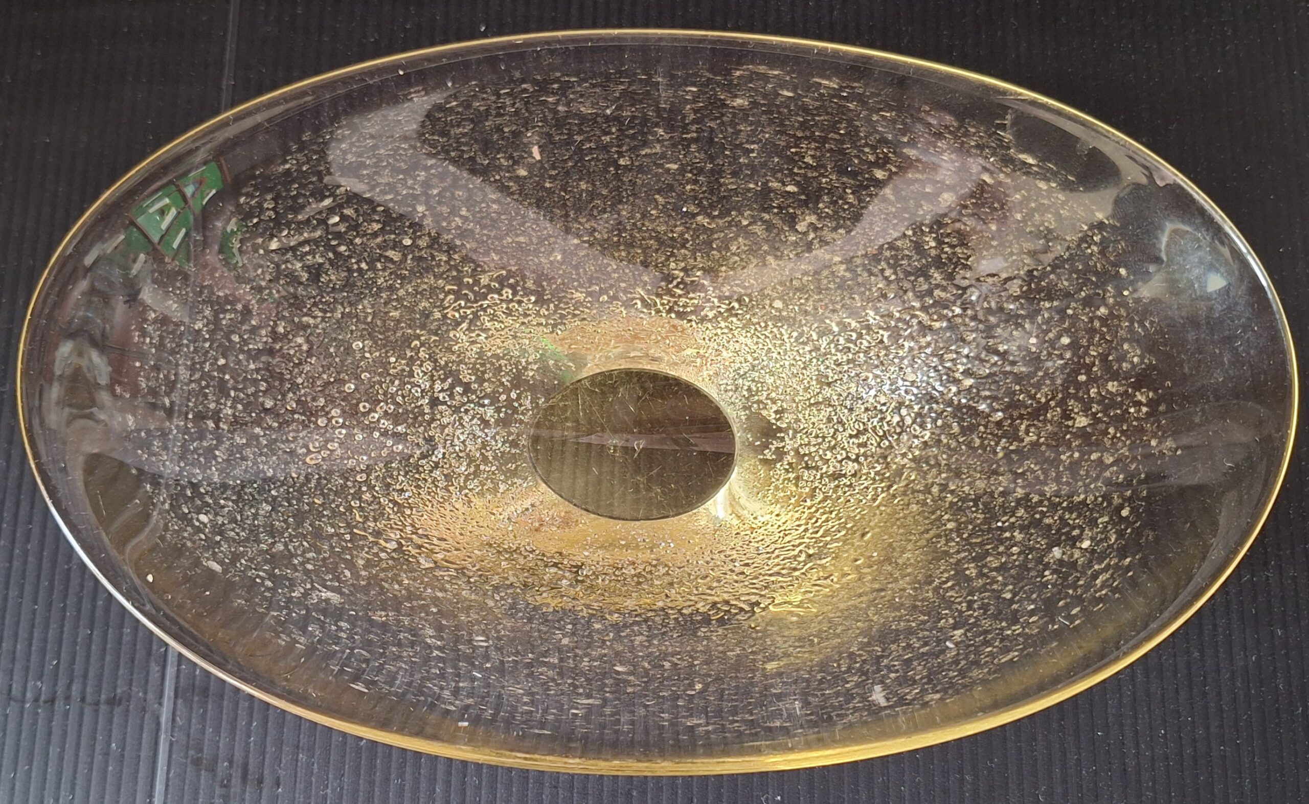 Menší citrínová mísa z hutního skla - Miroslav Klinger ŽBS (výška 6,5 cm x délka 23 cm šířka 16 cm) - Obrázek 3