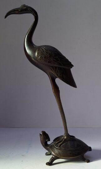Soška / figurka - Volavka na želvě (Asie) - (26 cm x 14 cm x 7 cm) (Kov)